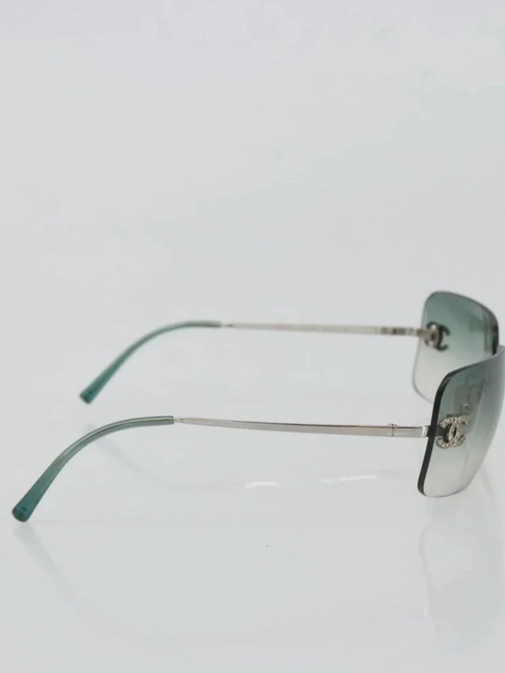 CHANEL COCO Mark Sunglasses metal Green CC Auth 188886